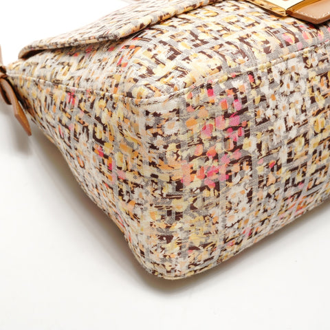 FENDI Zucchino Canvas Mamma Bucket Flower One Belt Shoulder Bag Brown WS25915