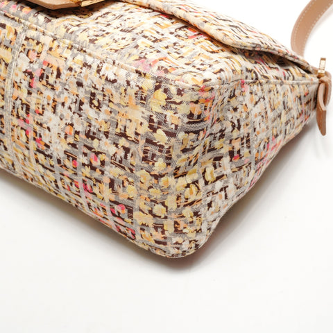 FENDI Zucchino Canvas Mamma Bucket Flower One Belt Shoulder Bag Brown WS25915