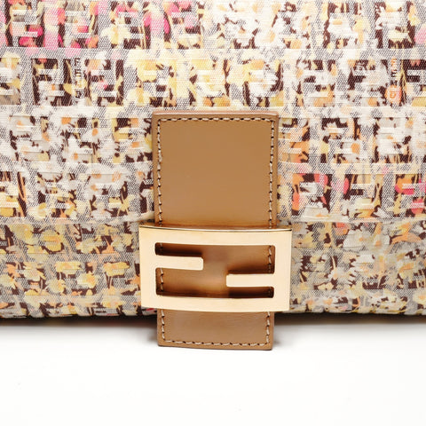 FENDI Zucchino Canvas Mamma Bucket Flower One Belt Shoulder Bag Brown WS25915