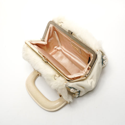 FENDI Fur Leather Mini Pearl 2way Ivory Shoulder Bag white WS25917 – NUIR VINTAGE