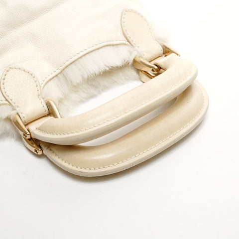 FENDI Fur Leather Mini Pearl 2way Ivory Shoulder Bag white WS25917