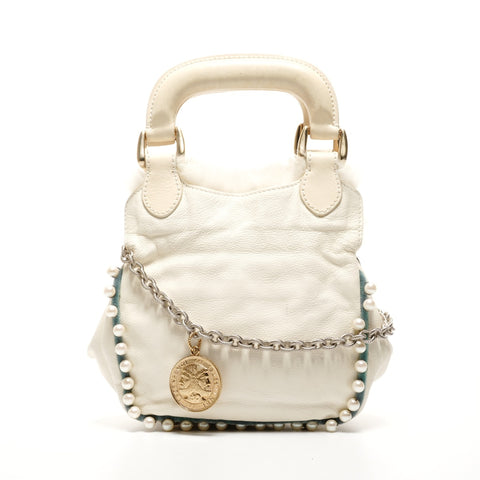 FENDI Fur Leather Mini Pearl 2way Ivory Shoulder Bag white WS25917