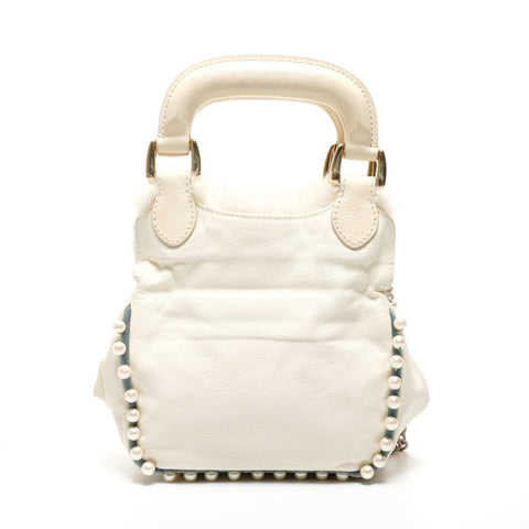 FENDI Fur Leather Mini Pearl 2way Ivory Shoulder Bag white WS25917