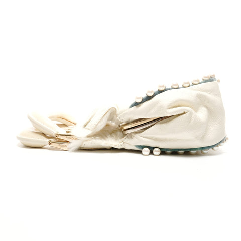 FENDI Fur Leather Mini Pearl 2way Ivory Shoulder Bag white WS25917