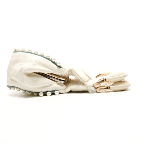 FENDI Fur Leather Mini Pearl 2way Ivory Shoulder Bag white WS25917