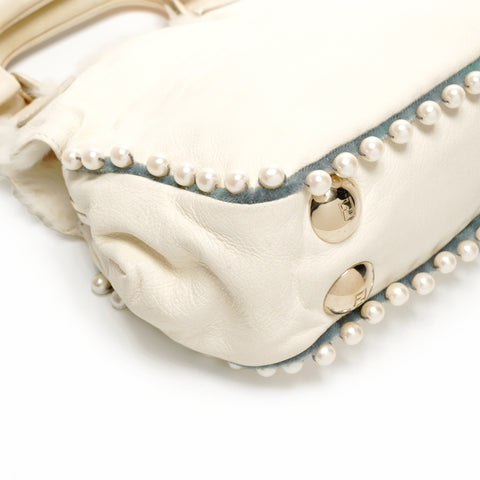 FENDI Fur Leather Mini Pearl 2way Ivory Shoulder Bag white WS25917