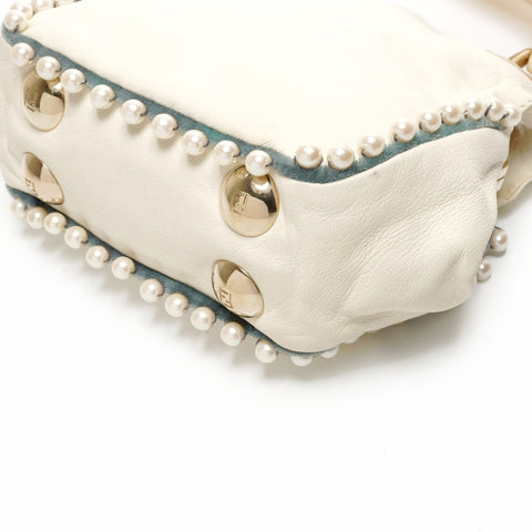 FENDI Fur Leather Mini Pearl 2way Ivory Shoulder Bag white WS25917