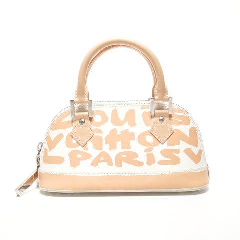 LOUIS VUITTON Leather Graffiti Alma Horizontal 2001 Handbag white WS25919
