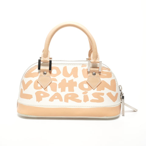 LOUIS VUITTON Leather Graffiti Alma Horizontal 2001 Handbag white WS25919