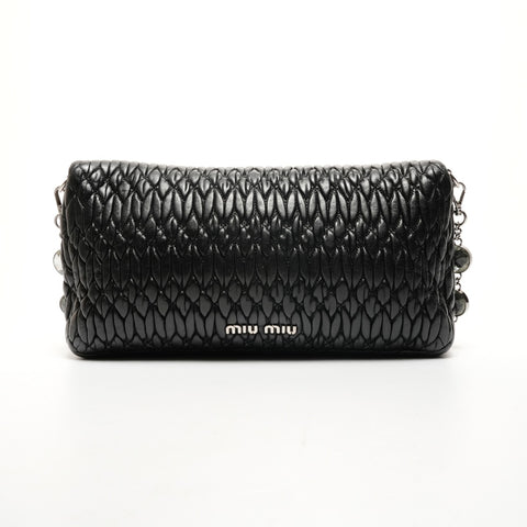 Miu Miu Matelasse Crystal Leather Shoulder Bag black WS25923