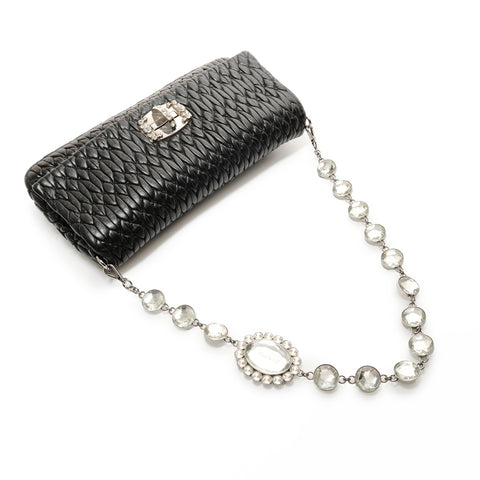 Miu Miu Matelasse Crystal Leather Shoulder Bag black WS25923