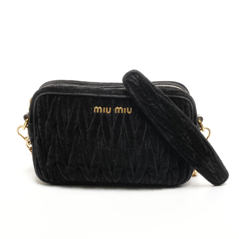 Miu Miu Velour Matelasse Chain Camera Bag Shoulder Bag black WS25926