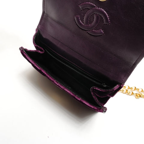 CHANEL Velour Camellia Mini Camera Bag Shoulder Bag purple WS25929