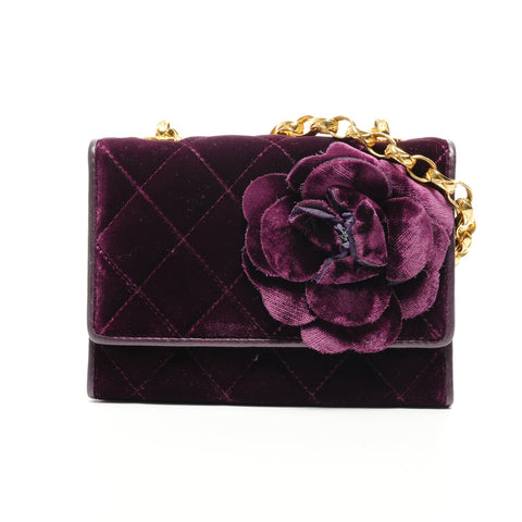 CHANEL Velour Camellia Mini Camera Bag Shoulder Bag purple WS25929