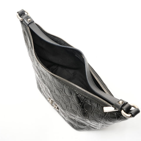 Salvatore Ferragamo Gancini PVC SilverMetal One-Shoulder Bag Umhängetasche schwarz WS25931