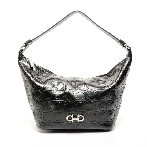 Salvatore Ferragamo Gancini PVC SilverMetal One-Shoulder Bag Shoulder Bag black WS25931