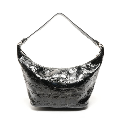 Salvatore Ferragamo Gancini PVC SilverMetal One-Shoulder Bag Umhängetasche schwarz WS25931