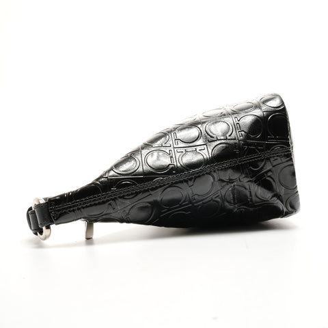 Salvatore Ferragamo Gancini PVC SilverMetal One-Shoulder Bag Umhängetasche schwarz WS25931