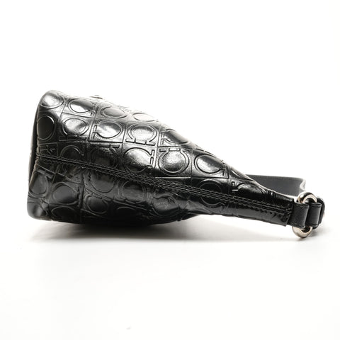Salvatore Ferragamo Gancini PVC SilverMetal One-Shoulder Bag Umhängetasche schwarz WS25931