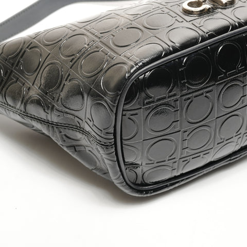 Salvatore Ferragamo Gancini PVC SilverMetal One-Shoulder Bag Umhängetasche schwarz WS25931