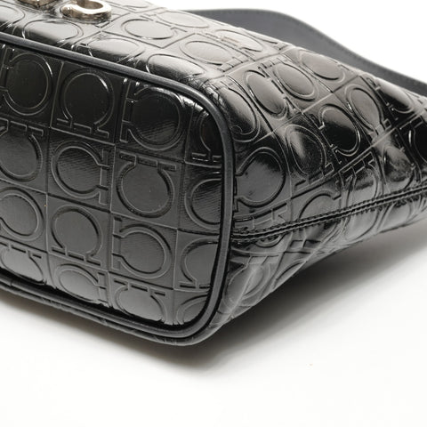 Salvatore Ferragamo Gancini PVC SilverMetal One-Shoulder Bag Umhängetasche schwarz WS25931
