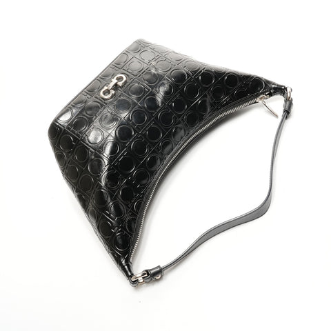 Salvatore Ferragamo Gancini PVC SilverMetal One-Shoulder Bag Umhängetasche schwarz WS25931