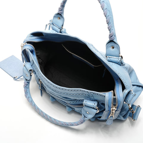 BALENCIAGA Giant City Leder 2-Wege Hellblaue Umhängetasche blau WS25935