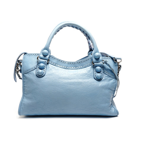 BALENCIAGA Giant City Leder 2-Wege Hellblaue Umhängetasche blau WS25935