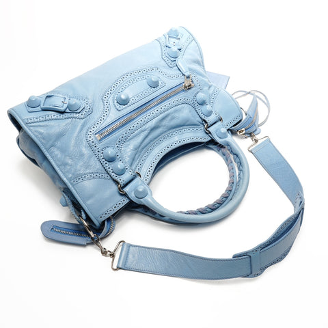 BALENCIAGA Giant City Leder 2-Wege Hellblaue Umhängetasche blau WS25935