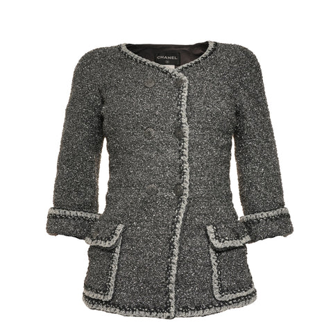 CHANEL 34 码金属花呢 P47860 金属色双排扣 34 码 2014 夹克银色 WS25944