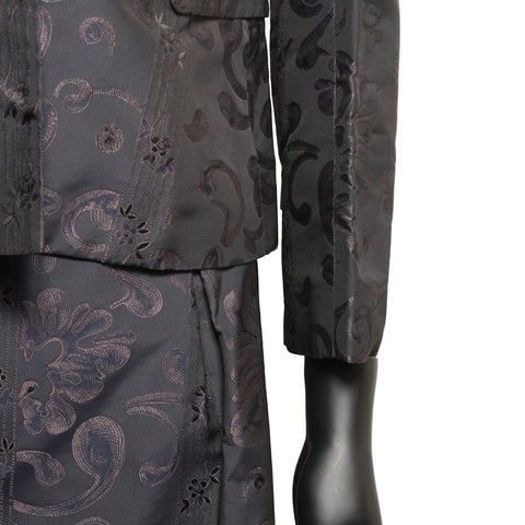 CELINE 花卉刺绣 尺寸：38 套装裙子 丝绸 x 人造丝套装 黑色 WS25953