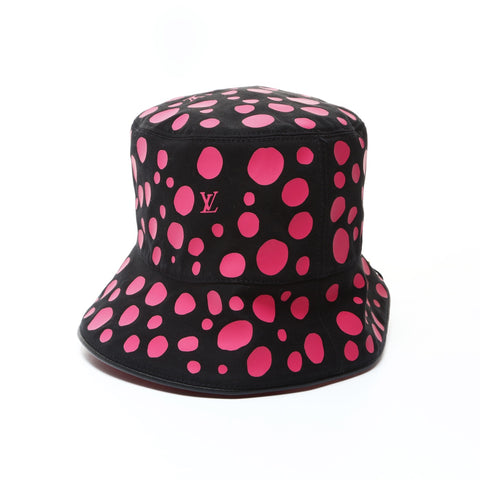 LOUIS VUITTON x Yayoi Kusama 合作棉质双面水桶包，粉色，22.8 英寸帽子黑色 WS25967