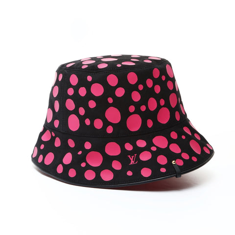LOUIS VUITTON x Yayoi Kusama 合作棉质双面水桶包，粉色，22.8 英寸帽子黑色 WS25967
