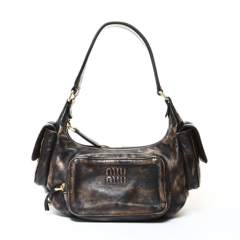 Miu Miu 5BC146 Pocket Bag, Vintage-finished Nappa Leather, Dark Brown Shoulder Bag Brown WS25974