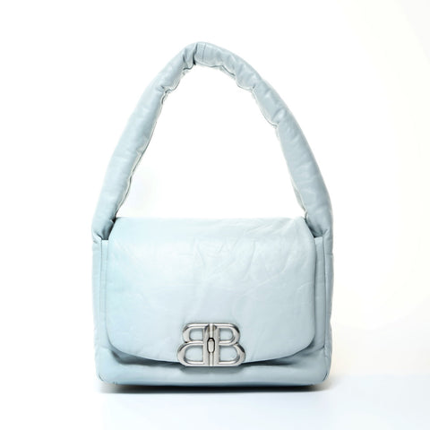 BALENCIAGA Monaco Leather One Belt Light Blue 787896 Shoulder Bag blue WS25975