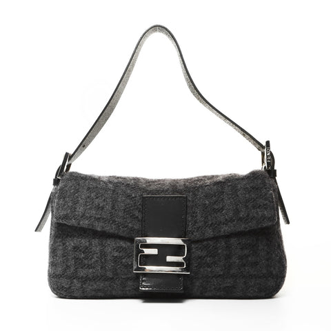 FENDI Zucca Mamma Bucket Wool Knit Shoulder Bag gray WS25978