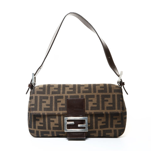 FENDI Zucca Canvas Mamma Bucket Shoulder Bag Brown WS25980