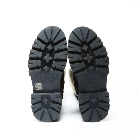 CELINE Long boots, leather, logo, bulky harness, size 38, 9.8 inches, thick sole, flat boots leather black WS25982