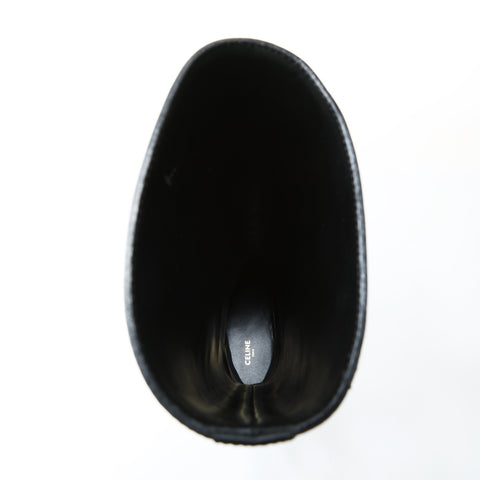 CELINE Long boots, leather, logo, bulky harness, size 38, 9.8 inches, thick sole, flat boots leather black WS25982