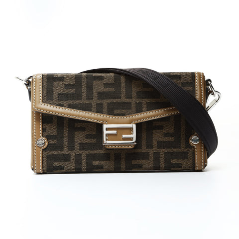 FENDI 7AS139 Bucket Soft Trunk Phone Case Pouch Zucca Shoulder Bag Brown WS25989