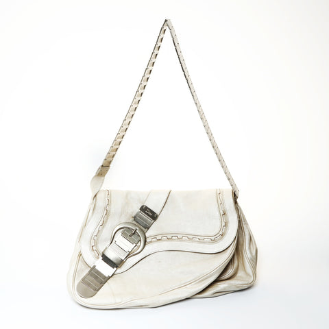 Christian Dior Saddle Bag Leather Silver Metal Street Chic Shoulder Bag beige WS25994