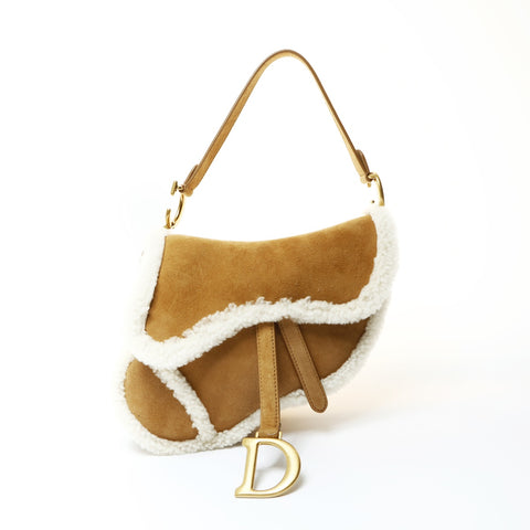 Christian Dior Shearling and Mouton Saddlebag in Suede Shoulder Bag Brown WS26007
