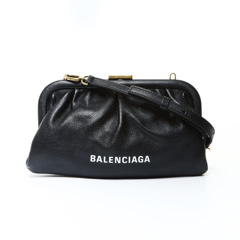 BALENCIAGA Cloud XS 2-way Leather Clutch Shoulder Bag black WS26013
