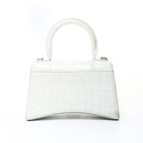 BALENCIAGA Hourglass XS 592833 2way Embossed Leather Shoulder Bag white WS26016