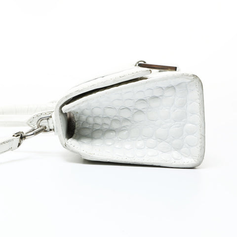BALENCIAGA Hourglass XS 592833 2way Embossed Leather Shoulder Bag white WS26016
