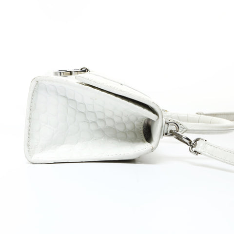BALENCIAGA Hourglass XS 592833 2way Embossed Leather Shoulder Bag white WS26016