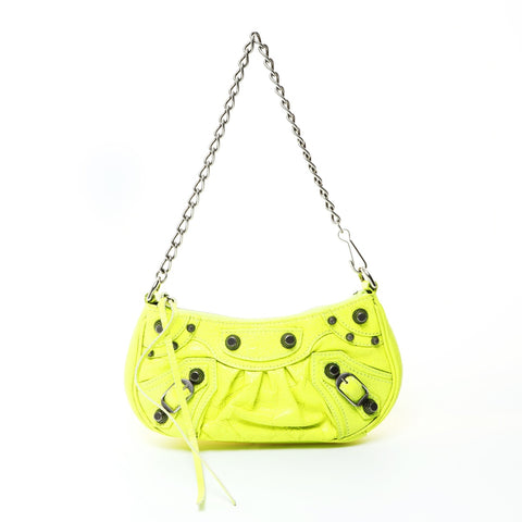 BALENCIAGA Le Cagole Mini Giant Leather Chain Shoulder Bag yellow WS26019