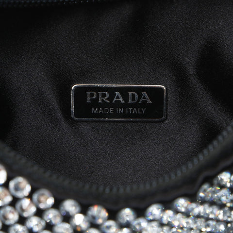 PRADA Crystal Satin Mini Hobo Bag Shoulder Bag black WS26021