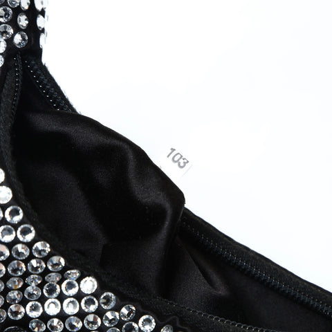 PRADA Crystal Satin Mini Hobo Bag Shoulder Bag black WS26021