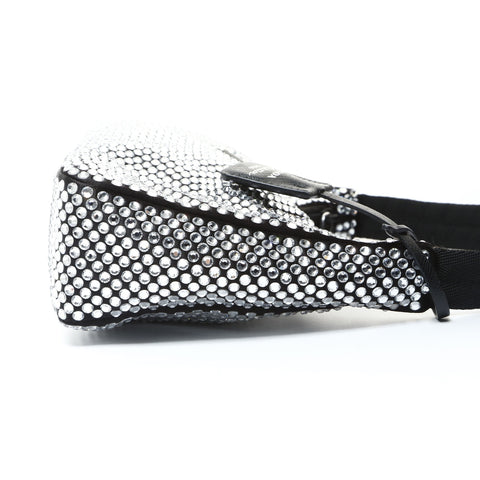 PRADA Crystal Satin Mini Hobo Bag Shoulder Bag black WS26021